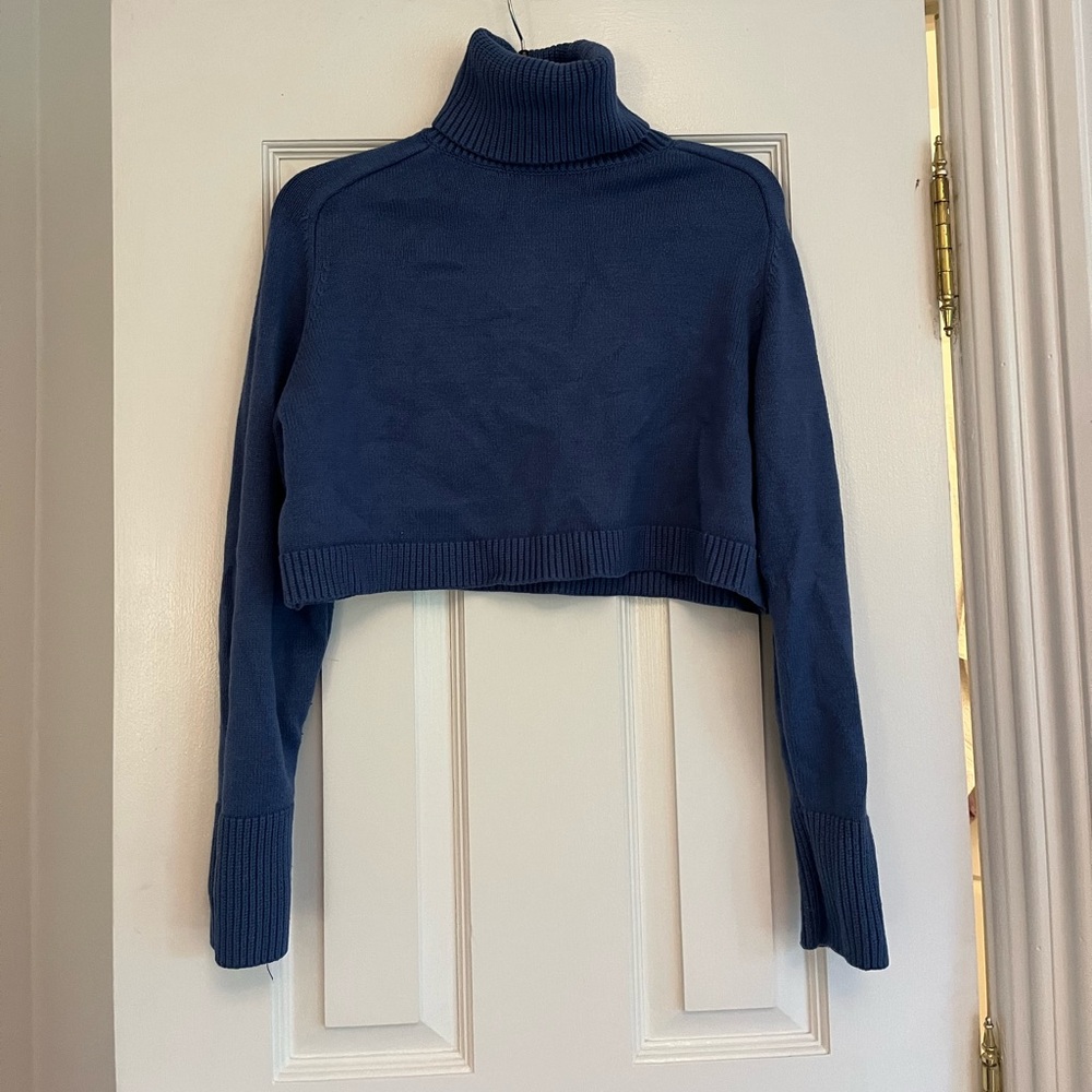 Zara Cropped Blue Turtleneck Sweater